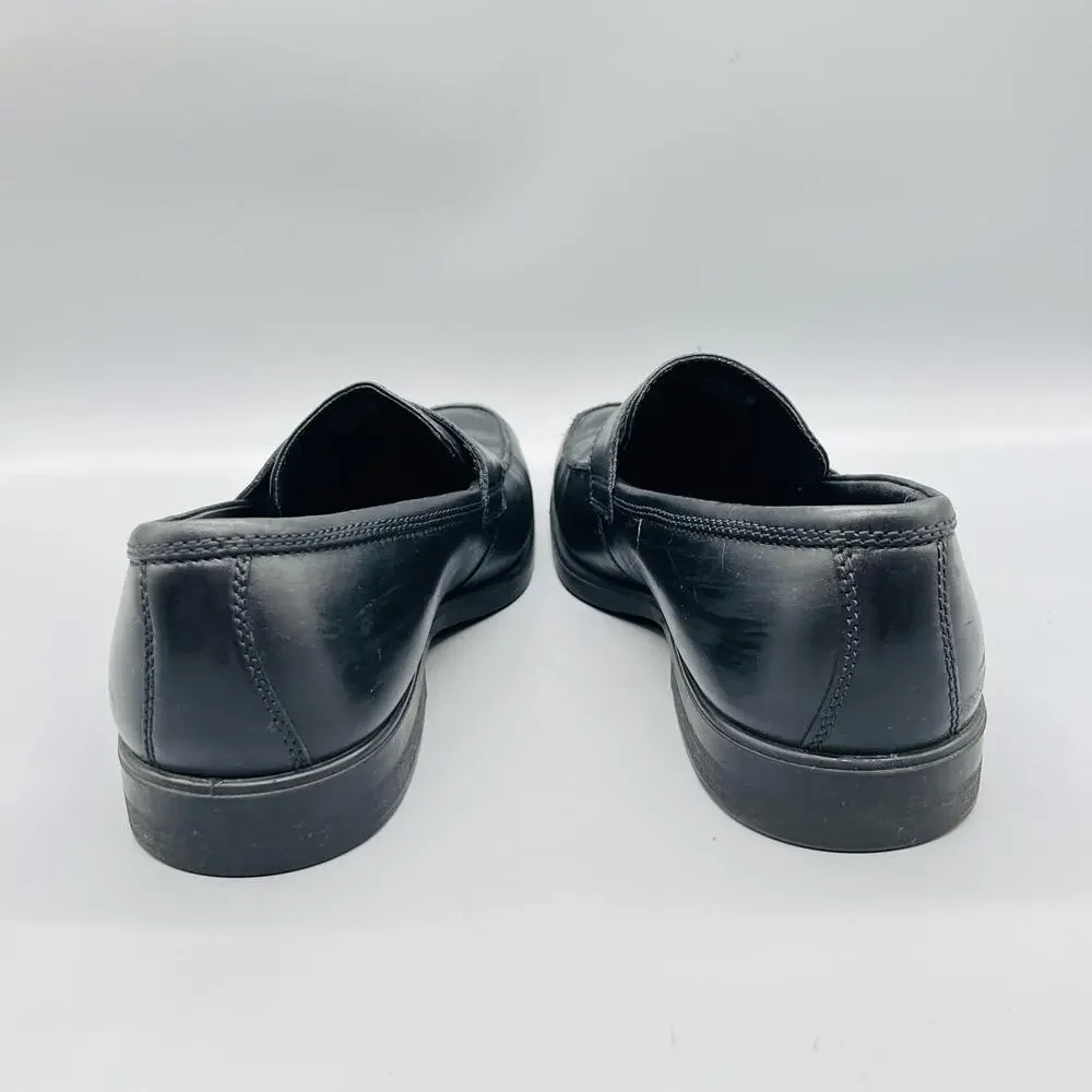 ECCO Shoes Mens 10 Black Leather Classic Penny Loafers Slip On Dress Comfort
